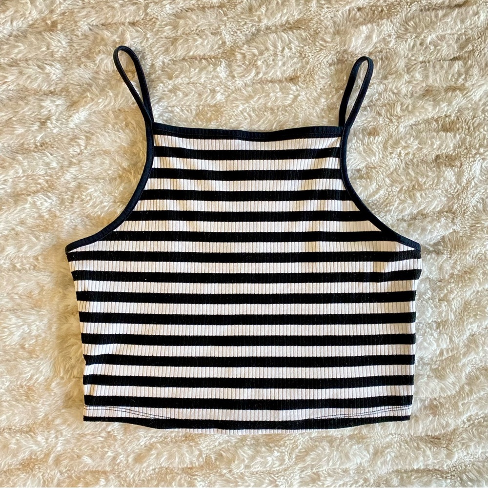 Collusion Black and White Striped Crop Top